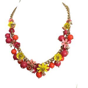 TALBOTS Floral Bib necklace Pink orange yellow dangling flowers statement